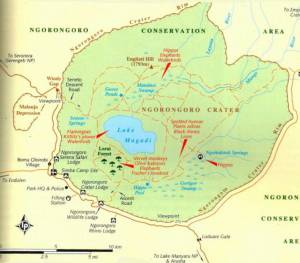 Mapa zona de conservación de Ngorongoro