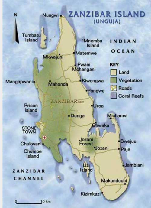 Carte de l'archipel de Zanzibar